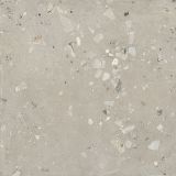 Gresie Portelanata Decor I Cementi Flax Ciottolo 120x120 cm – placa terrazzo cu inserturi de piatra pe fundal neutru