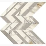 Mozaic pe plasa Muretto Chevron HBO 7 27x41 cm – mozaic chevron marmorat alb crem gri pe fundal alb