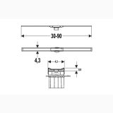 Grila Pentru Rigola Dus Cleanline 20 Finisaj Inox Periat / Negru – schita tehnica, desen tehnic cu dimensiuni si vedere de sus