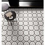 Gresie Patchwork B&W 01 20x20 cm – ambient living, pardoseala patchwork alb-negru cu masute si scaun rotund