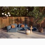 Gresie Portelanata Dripart Copper Mat 60x60 cm – ambient terasa, terasa exterioara cu canapea albastra, pardoseala gresie efect piatra