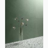 Gresie Iro Next Agave Silk 60x120 – ambient, vaza cu flori uscate pe pardoseala terrazzo, perete verde