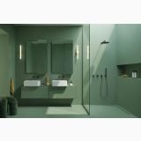 Gresie Nuances Giada Mat 60x120 cm – ambient baie, baie verde cu dus, lavoare duble si oglinzi, pe pardoseala si perete