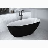 Cada Freestanding Goya Black&White 160x70 cm – ambient baie, cada freestanding negru-alb cu robinet negru si mozaic, pe pardoseala