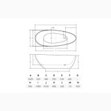 Cada Freestanding Goya Black&White 160x70 cm – schita tehnica, desen tehnic cu dimensiuni cada freestanding ovala