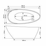Cada Freestanding Goya White 160x70 cm – schita tehnica, desen tehnic cu dimensiuni cada freestanding ovala