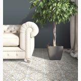 Gresie Decorata Essence Sage 20x20 cm – ambient living cu fotoliu chesterfield