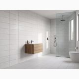 Gresie Efect Beton Blend Dune Silver Mat 30x60 cm – ambient baie cu duș walk-in