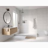 Gresie Efect Beton Blend Dune White Mat 30x60 cm – ambient baie modernă
