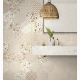 Gresie Hexagonala Efect Beton Essence Materia Colonial 21,5x25 cm – ambient perete de baie cu lavoar