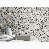 Gresie Hexagonala Terrazzo Essence Forest 21,5x25 cm – ambient perete decorativ cu raft