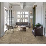 Gresie Imitatie Parchet Essence Cassettone Noce 90x90 cm – ambient living clasic cu canapea chesterfield