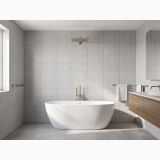 Gresie Terrazzo Blend Gravel Silver Mat 30x60 cm – ambient baie cu cadă freestanding