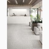 Gresie Terrazzo Blend Gravel Silver Mat 60x120 cm – ambient bucătărie open-space cu insulă
