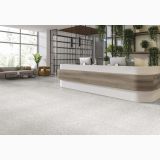 Gresie Terrazzo Blend Gravel White Mat 120x120 cm – ambient recepție cu plante
