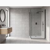 Gresie Terrazzo Blend Pebble Grey Mat 30x60 cm – ambient baie cu duș walk-in