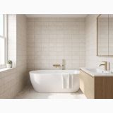 Gresie Terrazzo Blend Pebble Sand Mat 30x60 cm – ambient baie cu cadă freestanding