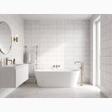 Gresie Terrazzo Blend Pebble White Mat 30x60 cm – ambient baie cu cadă freestanding