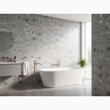 Gresie Terrazzo Blend Stone Grey Mat 30x60 cm – ambient baie cu cadă freestanding