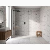 Gresie Terrazzo Blend Stone Silver Mat 30x60 cm – ambient baie cu duș walk-in