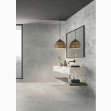 Gresie Terrazzo Essence Cristalli Urban Mat 60x120 cm – ambient baie cu lavoar pe consolă