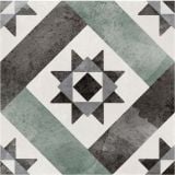 Gresie Play Classic Sage 20x20 cm – placa cu model geometric stea, verde, gri, alb