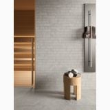 Gresie Exterior Nesting HNS 205 Grey 80x80x2 cm – ambient baie, baie cu sauna, cuier metalic si taburet lemn, pe pardoseala