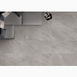 Gresie Portelanata iTiles StoneForm Grigio 30x60 cm – ambient living, living gri cu canapea moderna pe gresie texturata, pe pardoseala