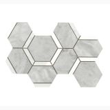 Mozaic pe plasa Esagona Decoro Grigio Versilia Mix 20x34 cm – mozaic hexagonal gri pe fundal alb