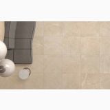 Gresie Gardena HGR 1 Beige 40x80 cm – ambient living, pardoseala gresie bej vazuta de sus cu canapea gri