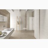 Gresie Gardena HGR 9 Noce 30x60 cm – ambient baie, baie moderna cu dus, gresie bej pe pardoseala