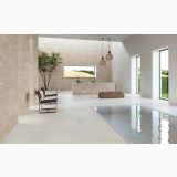 Gresie Gardena HGR 10 Bianco 40x80 cm – ambient piscina, receptie spa cu piscina, plante si perete gresie, pe pardoseala