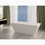 Cada Freestanding Rectangulara Hades White 178x80 cm – ambient baie, cada freestanding alba, pardoseala marmorata, fereastra cu vedere la mare
