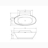 Cada Freestanding Compozit Ovala Hannah 172x103 cm – schita tehnica, desen tehnic cu dimensiuni cada ovala freestanding