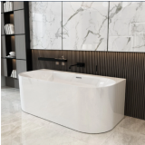 Cada Freestanding Harmony 160x80,5 cm – ambient baie, baie moderna cu cada freestanding si perete marmura