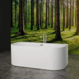 Cada Freestanding Harmony 160x80,5 cm – ambient baie, cada freestanding alba cu fundal fototapet padure