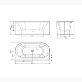 Cada Freestanding Harmony 160x80,5 cm – schita tehnica, desen tehnic cu dimensiuni cada freestanding ovala