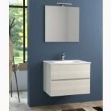 Set Mobilier Suspendat Baie Harmony 61 cm Bianco Matrix – ambient baie, mobilier suspendat alb cu oglinda si lampa perete
