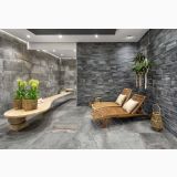 Gresie Climb HCL 05 Grigio Mat 80x80 cm – ambient living, spa cu sezlonguri lemn, pardoseala gri texturata