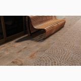 Gresie de exterior Rockstar Porfido 20x40 cm – ambient exterior, terasa exterioara cu banca lemn si pavaj piatra, pe pardoseala