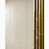 Gresie Stone Edition HSE 10 Travertino 60x60cm – detaliu, perete gresie texturata cu tulpini de bambus alaturi