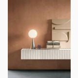 Gresie Timeline HTL 6 Canyon 60x120 cm – ambient living, consola suspendata cu lampa, perete maro, gresie riflata, pe pardoseala