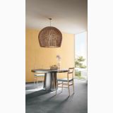 Gresie Timeline HTL 7 Sun 60x60 cm – ambient living, living luminos cu masa rotunda si scaune lemn, pe pardoseala