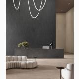 Gresie Portelanata I Cementi Argil 120x120 cm – ambient comercial, receptie moderna cu perete gresie gri, pardoseala bej