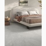 Gresie HNS 15 Nesting Iceberg Mat 120x120 cm – ambient dormitor, dormitor modern cu pardoseala gresie gri deschis