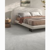 Gresie HNS 15 Nesting Iceberg Mat 60x60 cm – ambient dormitor, dormitor modern cu pardoseala gresie gri, pat tapitat