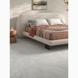 Gresie Exterior Nesting HNS 215 Iceberg 80x80x2 cm – ambient dormitor, dormitor modern cu pat rotund si pardoseala gri marmorata