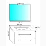 Set Complet Mobilier Baie Giudi Bianco L80 cm – schita tehnica, desen tehnic cu dimensiuni mobilier baie si oglinda