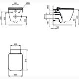 Vas WC Suspendat Strada II Ideal Standard + Capac Slim Soft Close Finisaj Alb Lucios – schita tehnica, desen tehnic cu cote vas wc suspendat