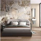 Lastra Gresie ABK Nuance Patagonia Wow mat satinat 120x280 cm – ambient dormitor, dormitor modern cu perete accent marmorat si pat gri